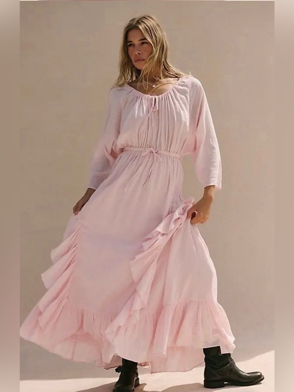 NWOT Free People Shore Chic Maxi Dress-Pink Chalk